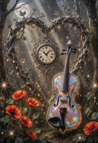Illustration, A Whimsical And Magical Still-life Scene Set I... — FLUX AI Prompt: Illustration, A whimsical and magical still-life scene set in a lush enchanted f...