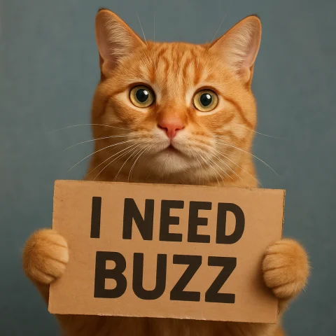 A Cute Orange Cat Holding A Cardboard Sign That Says I Need... — Stable Diffusion AI Prompt: A cute orange cat holding a cardboard sign that says 'I need Buzz' in bold lette...