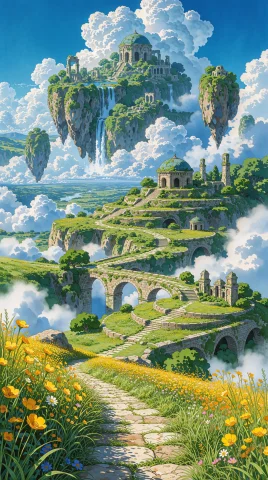 Supergroundview, A Fantastical Aerial Landscape Unfolds With... — Stable Diffusion AI Prompt: supergroundview, A fantastical aerial landscape unfolds with layered composition...