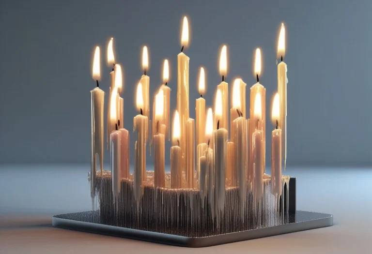 A Cluster Of Dripping Candles On An Iron Stand, Voxel Art, A...