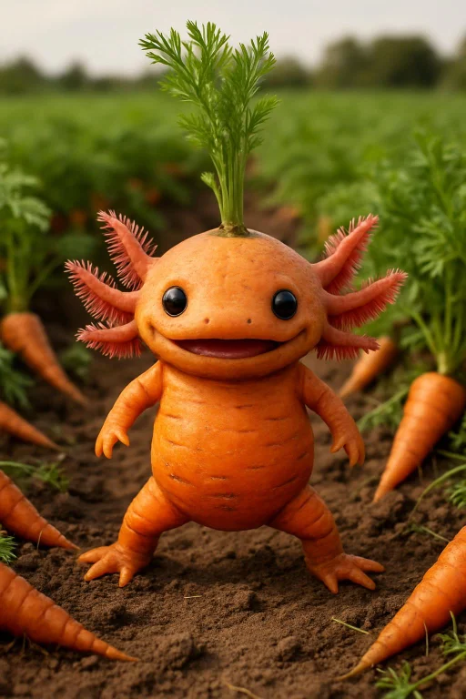 Photo Real, Cute Funny Tiny Addorable Carrot And Axolotl Hyb...