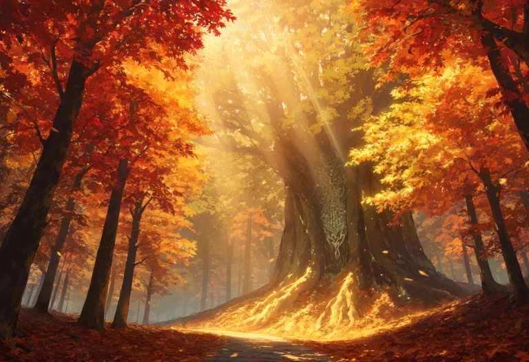 An Anime-styled Autumn Forest Valley Bursting With Vibrant C...