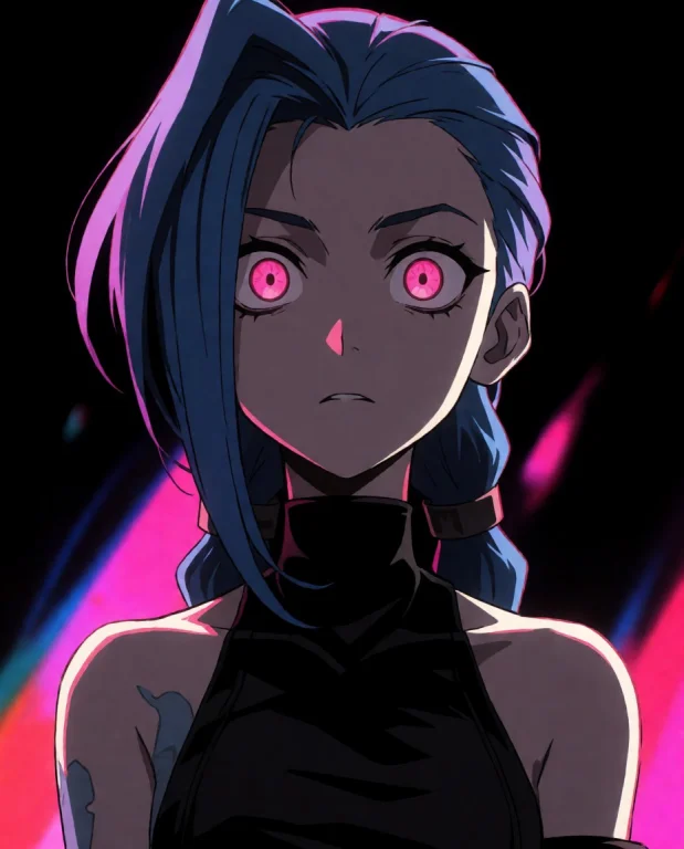 Cinematic Shot Of Jinx, Extremely Long Hair, Slightly Glowin...