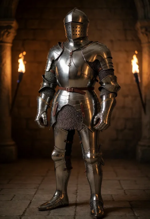 Full-length Portrait Of A Knight In Full Plate Armor With Ar...