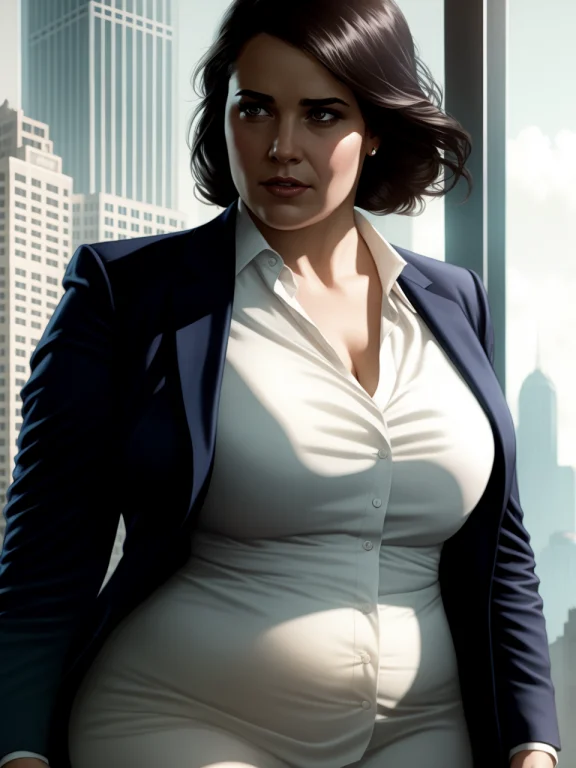 Cyberpunk Corporate Woman, Overweight, Comics Page Realist...