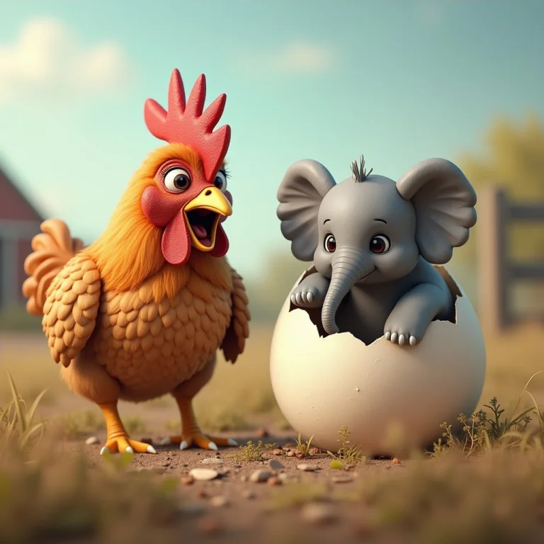 A Surprised Chicken Watches As Her Egg Hatches And A Baby El...