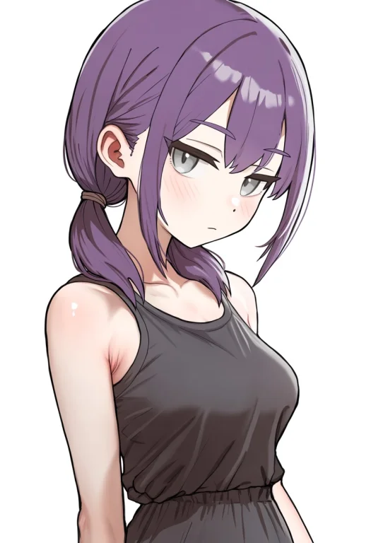 Great Quality,1girl,solo, Purple Hair,grey Eyes, Low Twintai...