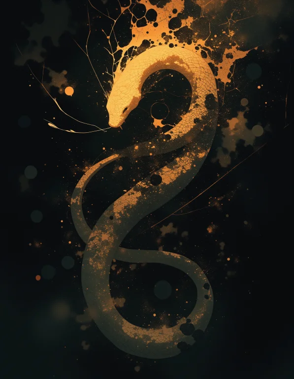 Lyhniji, Abstract Art Of A Big Snake Delicate Features, Blac...
