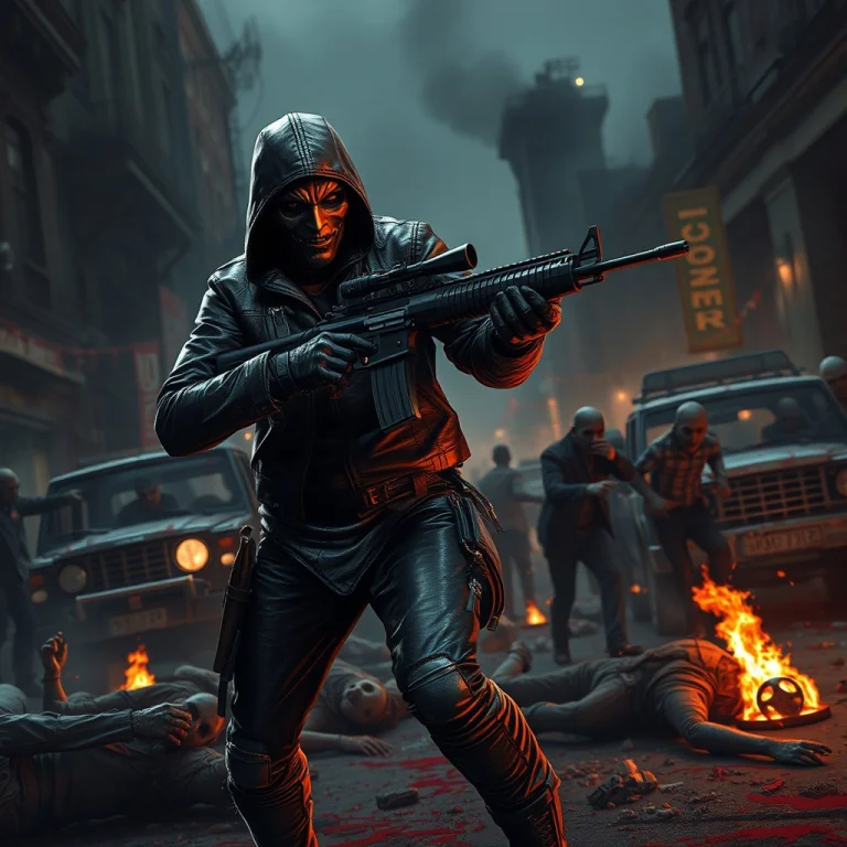 Realistic, Highly Detailed, A Lone Masked Scavenger Stalking...