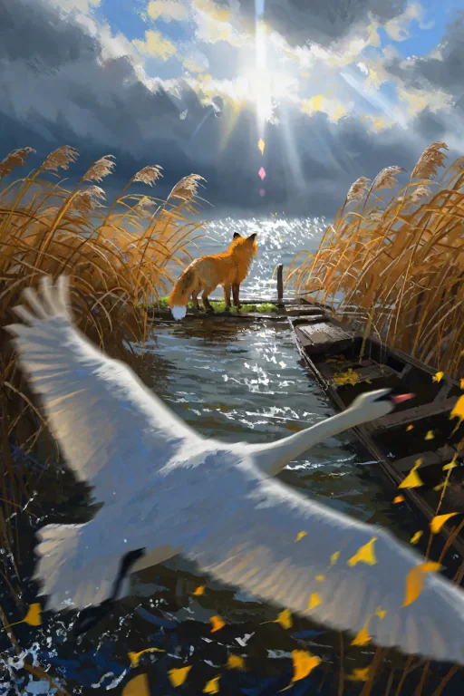 A Tranquil Yet Dynamic Fine-art Painting Captured From A Low...