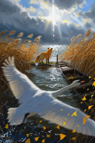 A Tranquil Yet Dynamic Fine-art Painting Captured From A Low... — Stable Diffusion AI Prompt: A tranquil yet dynamic fine-art painting captured from a low water-level perspec...