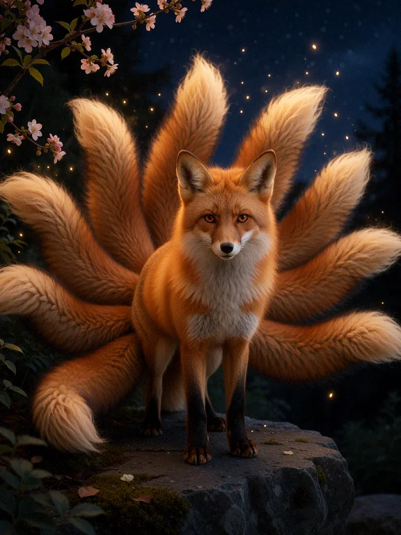 A Majestic Supernatural Red Fox Standing Confidently On A Da...
