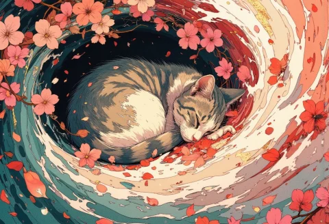 Paint A Serene Yet Dynamic Watercolor Scene In The Flux Art... — FLUX AI Prompt: Paint a serene yet dynamic watercolor scene in the Flux art style, where a sleep...