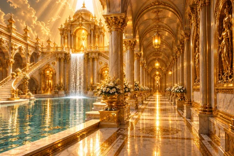 Hgec, Wf4ll, A Monumental Luxurious Palace Interior Is Defin... — Stable Diffusion AI Prompt: HGEC, wf4ll, a monumental luxurious palace interior is defined by white marble a...
