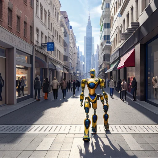 City, Artificial Intelligence Robot Walking On The Street, P...
