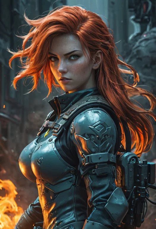 An Illustration Of A Fierce Character With Fiery Hair, In Th...