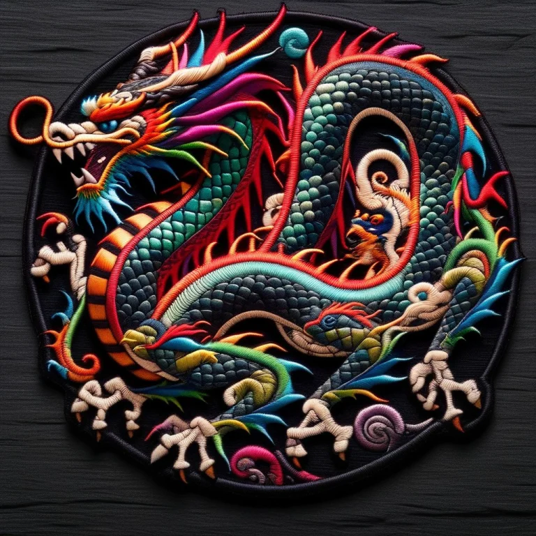 Create A Premium Embroidered Fabric Patch Depicting A Fierce...