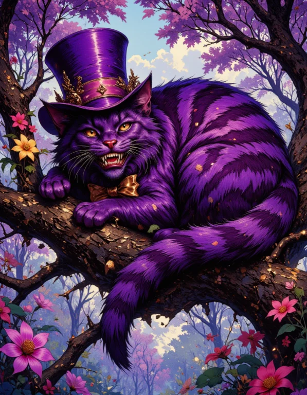 The Cheshire Cat From Alice In Wonderland Sits Curled Up On...