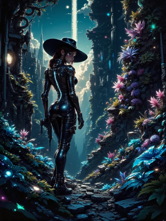 Highly Detailed Sci-fi Cyberpunk Western Scene, Movie Poster...