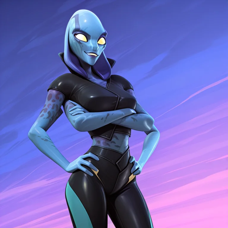 Lalith, Alien Female, Solo, Curvy, Light Blue Skin With Blue...