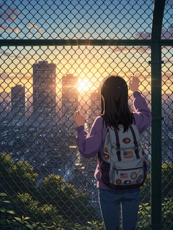 Anime Style, Beautiful Nature Scene Framed Through A Chainli...