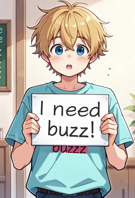 Needbuzz, Holding Sign, Panel With Message I Need Buzz, Plea...