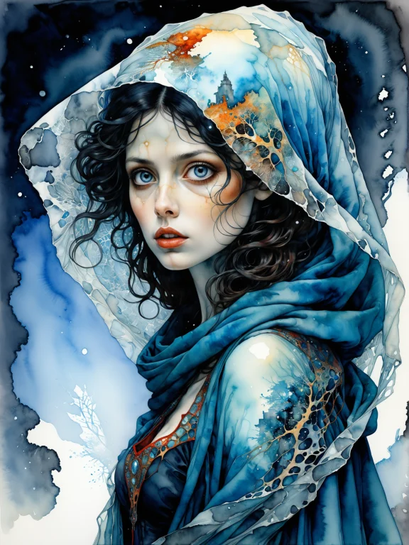 Lady Of The Winter, Sexy And Mysterious Silhouette, Billowin...