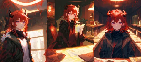 Dark Demon Masterpiece — Stable Diffusion AI Prompt: masterpiece, best quality, upper body, 1girl, looking at viewer, red hair, mediu...
