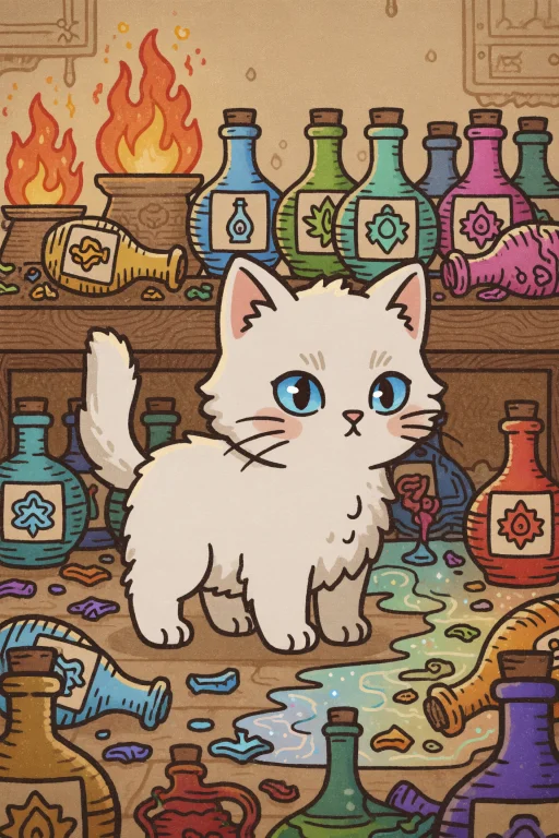 Hand-drawn Cartoon Style Cozy Laboratory Scene Featuring An...