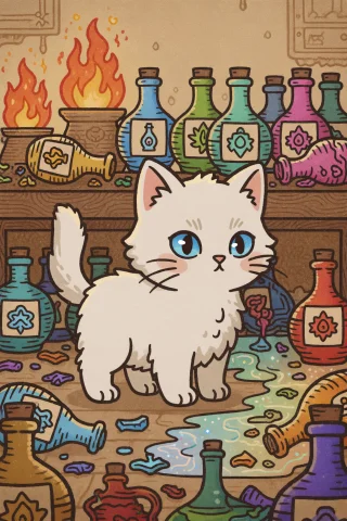 Hand-drawn Cartoon Style Cozy Laboratory Scene Featuring An... — Stable Diffusion AI Prompt: Hand-drawn cartoon style cozy laboratory scene featuring an adorable small white...