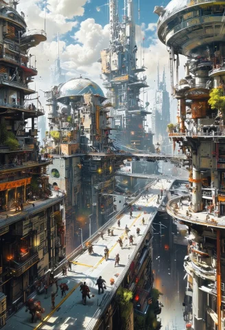 Nttw Style, Mythp0rt, Sci-fi Futuristic Pedestrian Walkway I... — FLUX AI Prompt: nttw style, mythp0rt, sci-fi futuristic pedestrian walkway in an urban metropoli...