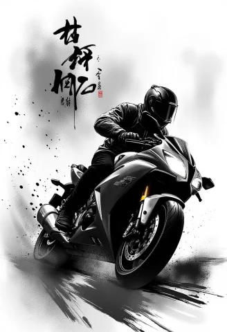Loramartialartsworld1 Scene Description Motorcyclist In Ink... — FLUX AI Prompt: Scene Description: Motorcyclist in Ink Wash Style Setting: Background: The back...