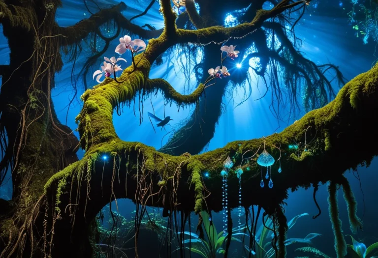 Cinematic Medium-close Shot Of A Massive Alien Tree Branch C...