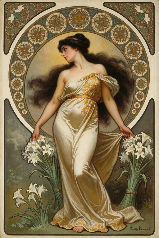In The Manner Of Alphonse Mucha, Three-quarter Art Nouveau P...