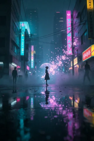 Strangedaal. A Contemporary Digital Artwork Of A Rain-slicke... — Stable Diffusion AI Prompt: StrangeDaal. A contemporary digital artwork of a rain-slicked neo-Tokyo street a...