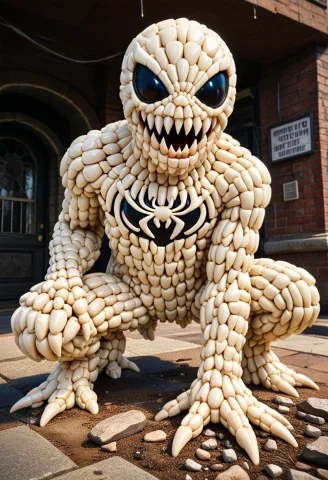 Madefromteef, Made Of Teeth, A Full Body Statue Of Spider Ma... — SDXL AI Prompt: made_from_teef, made of teeth, a full body statue of spider man. crouching posit...