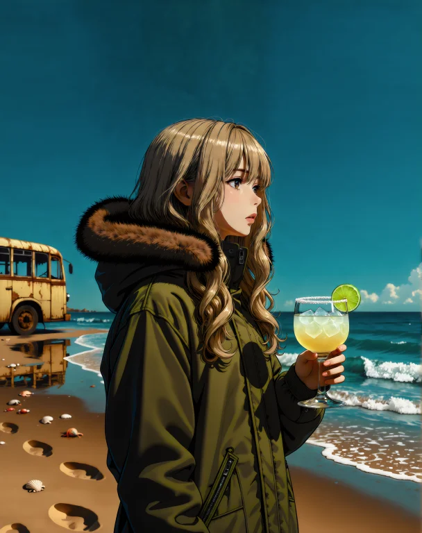 A Woman With Long, Wavy Blonde Hair Stands Alone On A Sunlit...