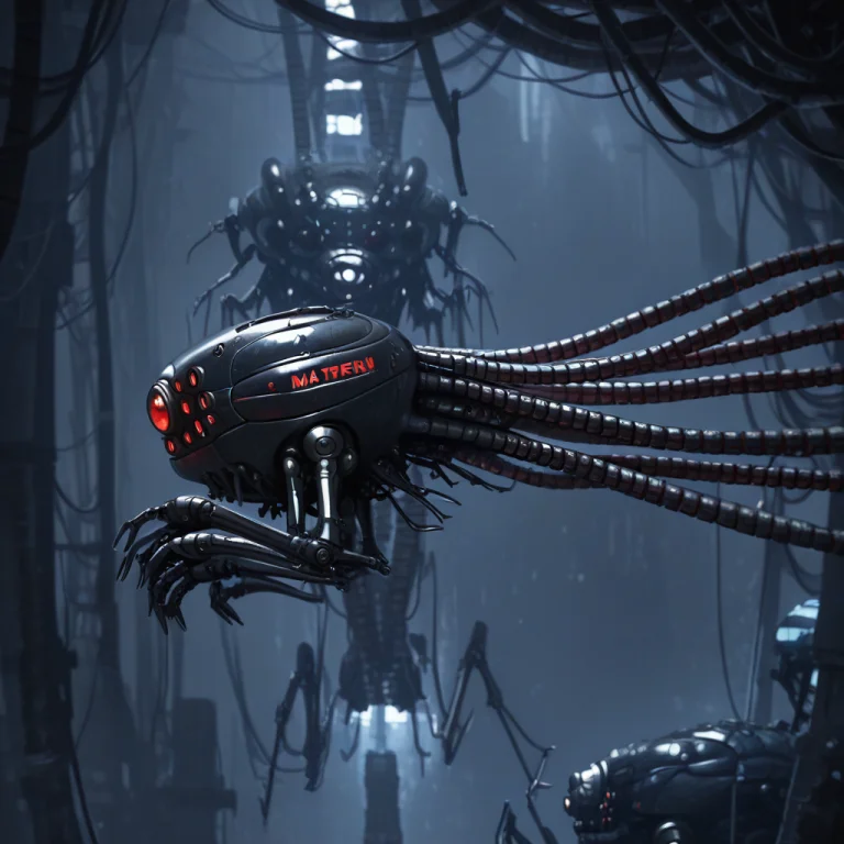 Matrsent,robot,tentacles, Side View,flying,