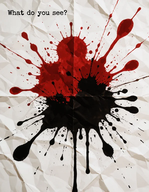 A Rorscharch Ink Blot, Creased White Paper Background, Red A...
