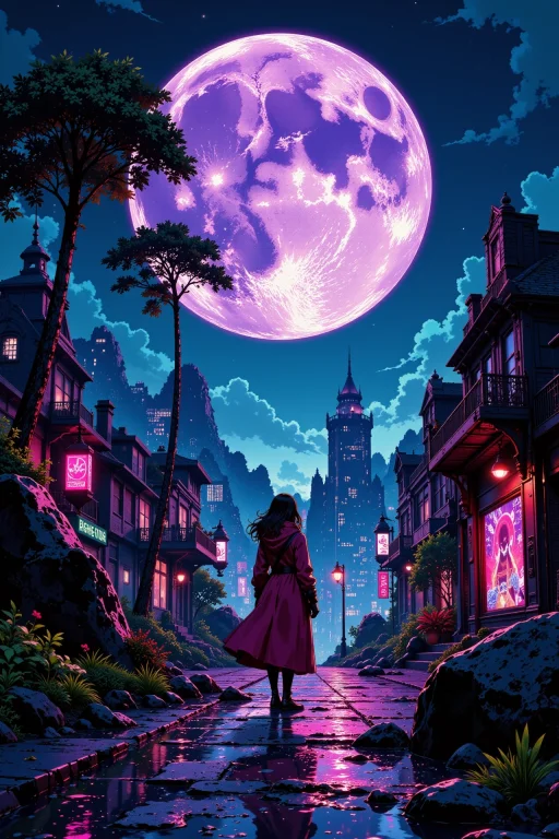 A Lunar Cyberpunk Colony Beautiful Landscape, Rainy Day, Wom...