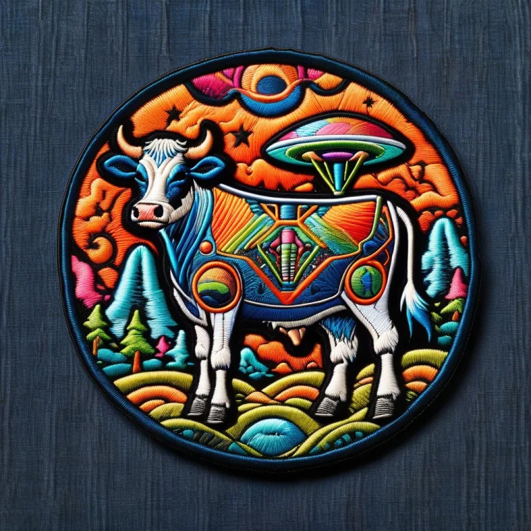 Embroidered Patch Style, A Ufo Abducting A Cow, Stitched Fab...