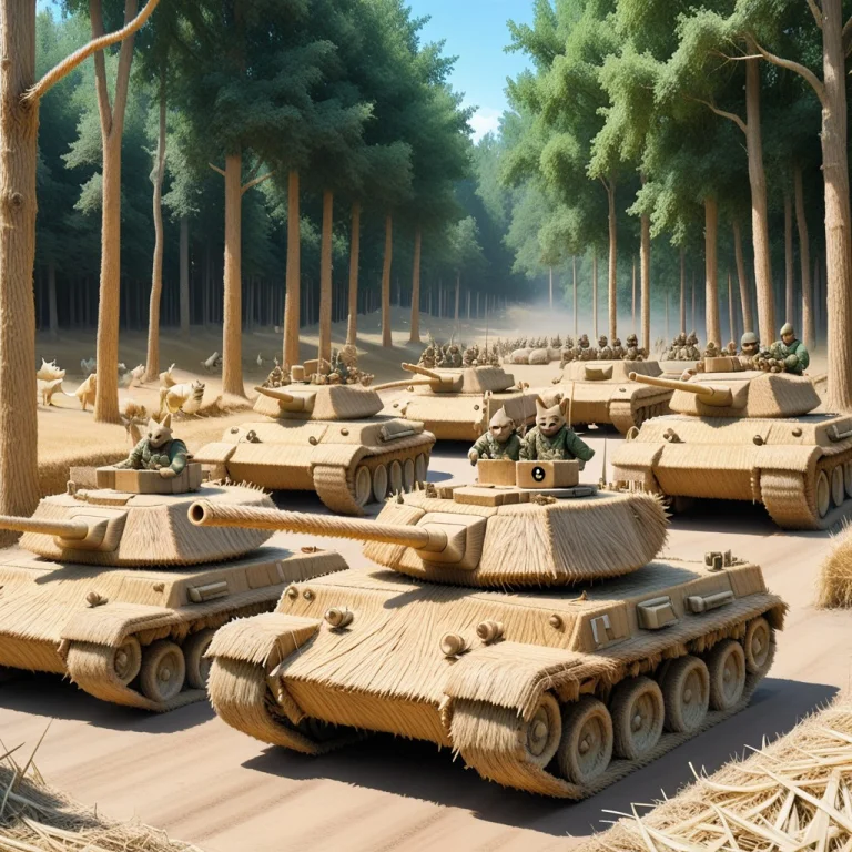 Army Wolfs On Tanks Driving Into Battle In A Forest Entirely...