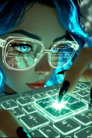 Vectorpaintdaal, Vectorpaintdaal A Cat-eyed Elven Hacker Wit... — Stable Diffusion AI Prompt: VectorPaintDaal, VectorPaintDaal A cat-eyed elven hacker with blue fire for hair...
