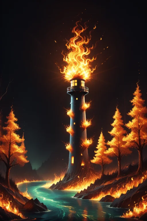 A Surreal Lighthouse In A Futuristic Landscape. Scenery, Riv...