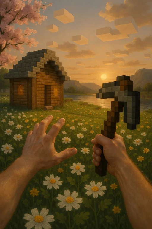 Realistic Art In The Minecraft Sieve, Only Hands Are Visible...