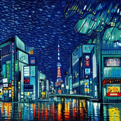Tokyo Skyline At Night, Neon Lights, Cityscape, Rain, Vincen...