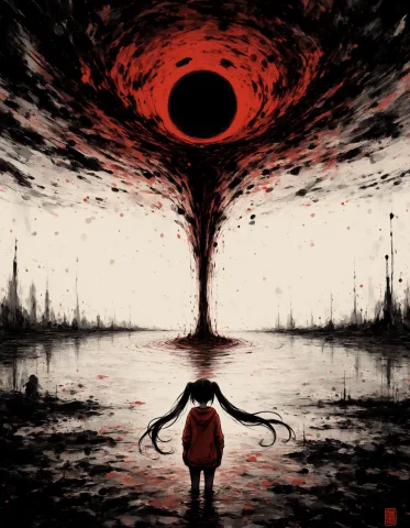 Sumiink, Abstract Painting, Gloom Theme, Black Hole, Glitch1... — Stable Diffusion AI Prompt: SumiInk, abstract painting, gloom \(theme\), black hole, (glitch:1.3), colorful,...