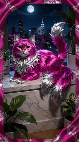 Magenta Kitty Cat Prompt — Stable Diffusion AI Prompt: Animestyle. Image of a young kitty cat with shiny magenta fur which is enhanced...