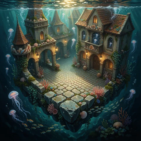 Generate An Image Depicting A Grand And Mystical Underwater... — Stable Diffusion AI Prompt: Generate an image depicting a grand and mystical underwater scene, where the tra...