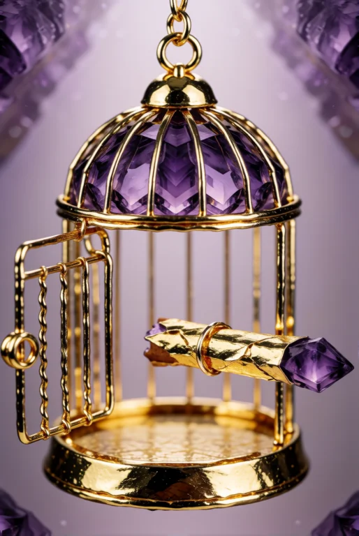 Goldamethystworld, A Hanging Birdcage Of Gold Wire, Empty In...